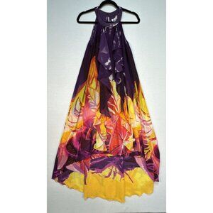 Jennifer Lopez Maxi Dress Size M Ruffle Hi-Lo Purple Yellow Tropical Floral